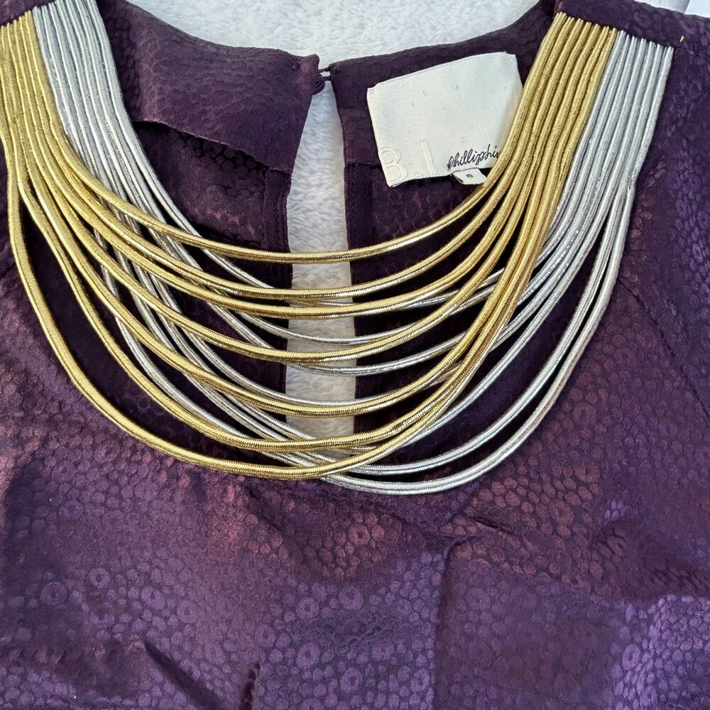 3.1 Phillip Lim Womens Wool Silk Short Sleeve Top Metallic Neck Size 6 Purple - Picture 9 of 9